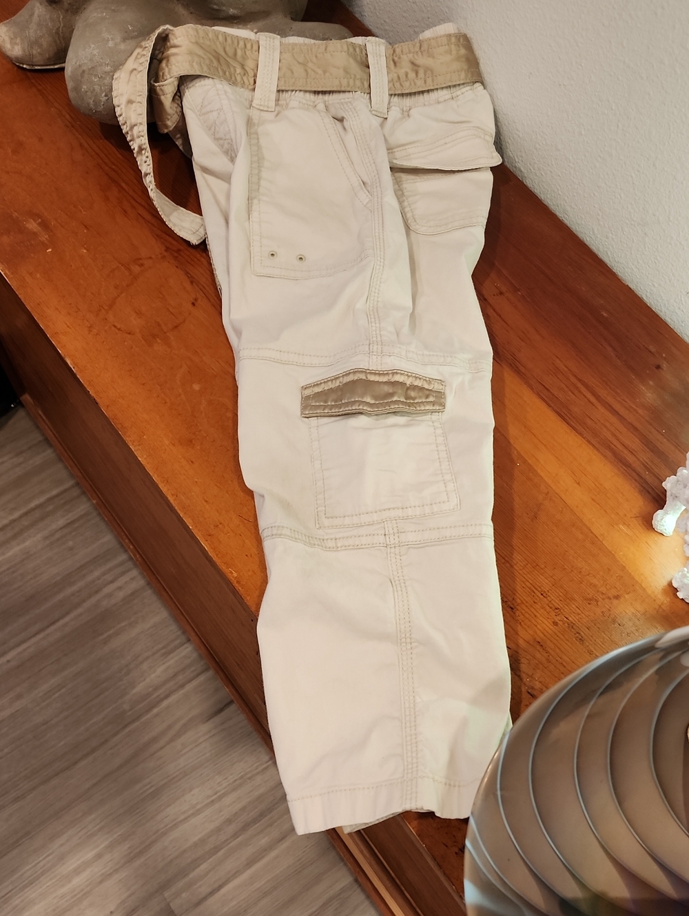 Abercrombie kids light beige cargo pants with Cotton On T-shirt